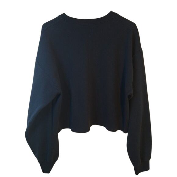 Black Cold Crush Raw Hem Crop Sweatshirt Pullover β Size Large - Picture 2 of 5